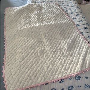 Pottery Barn Kids White Quilt with Pink Trim